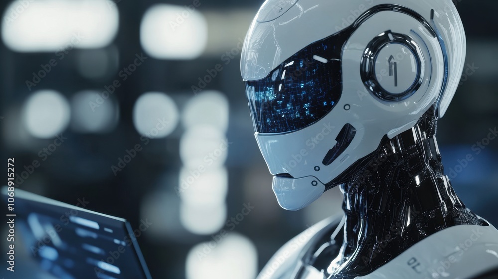 Poster futuristic robot with high-tech interface