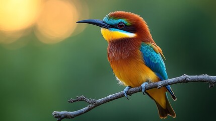 Obraz premium Colorful European Bee eater Bird Perched on Branch in Nature
