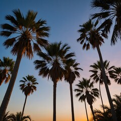 Obraz premium Palm Grove at Sunset with Golden Sky and Silhouetted Trees