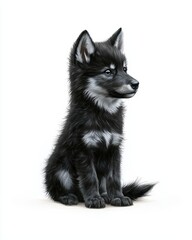 Cute black and white puppy sitting proudly.