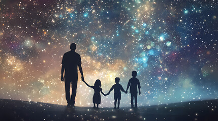 Family depicted as constellation of stars symbolizing unity and connection in a cosmic perspective. Cosmic. Illustration
