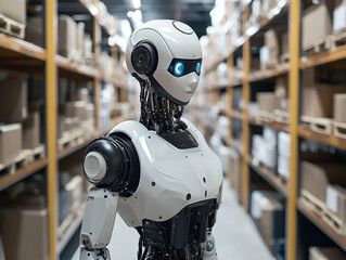 Fototapeta premium Humanoid robots improve logistics by automating warehouse operations. 