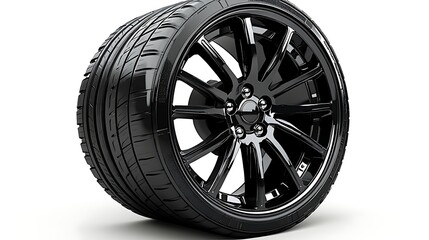 Obraz premium Black Car Tire with Rim Isolated on White Background