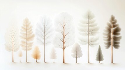 Delicate Pine Trees Illustration Nature Forest Woodland Botany Minimalist Art Print