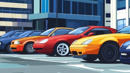 Group of cars in a parking area; vector design suitable for urban or transportation themes.