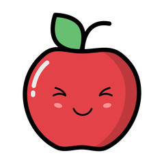 Obraz premium Kawaii apple with cute emotional face illustration. Kawaii fruit with emotional face