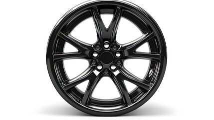 Obraz premium Black Alloy Wheel Rim with Spokes and Polished Finish