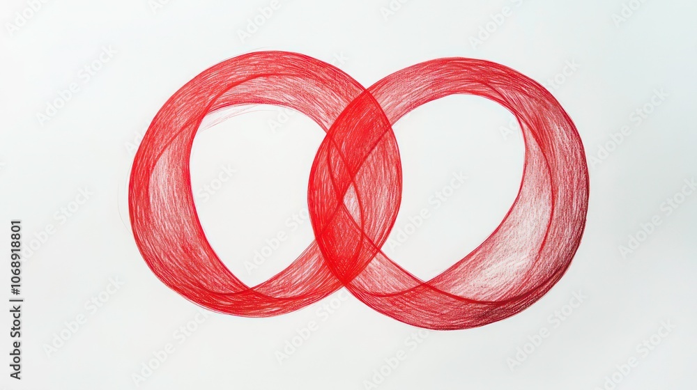 Poster two intertwined loops drawn in a reddish-brown hue on a white background.