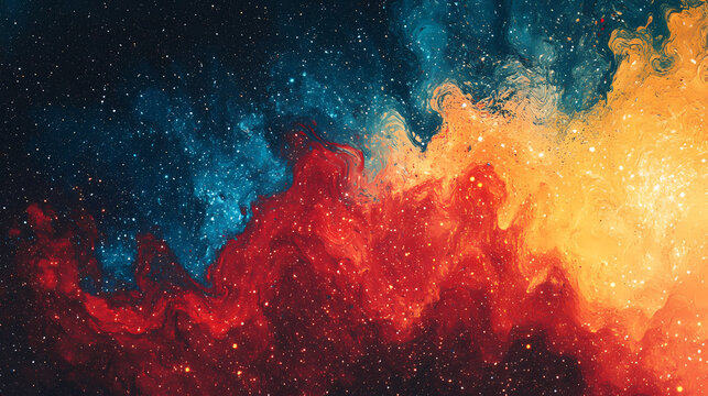 Grainy gradient of cosmic reds to deep blues captures the essence of a nebulous galaxy, full of mystery and wonder. Cosmic. Illustration