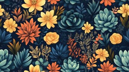 Seamless pattern featuring hand drawn succulent doodle icons perfect for textile design and home decor