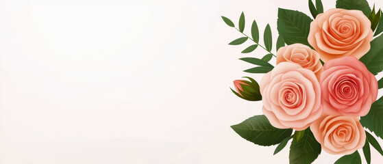 Naklejka premium A delicate bouquet of soft pink roses accented with greenery, set against a light background, perfect for floral arrangements or decorations.