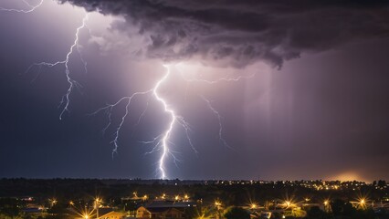 Dark Stormy Sky Lit by Striking Lightning Bolts