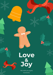 Love and Joy Holiday Greeting Card With Geometric Design. Ideal for spreading holiday cheer and sending warm wishes to loved ones.