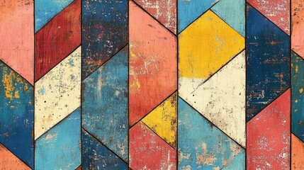 Fototapeta premium Geometric repeating pattern featuring a distressed texture and vibrant colors ideal for modern textile designs