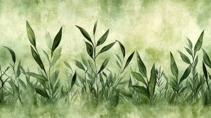 Seamless watercolor pattern featuring lush grass and earthy ground tones ideal for nature themed decoration