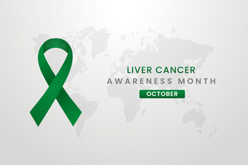 Liver cancer awareness illustration on white background with green ribbon.