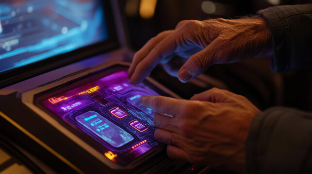 Hands Holding a Game Controller with Cyberpunk Backlighting