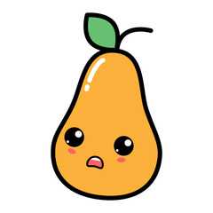 Kawaii pear with cute face vector illustration. Kawaii fruit with emotional face