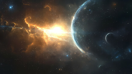 Obraz premium Planets and stars in a vivid cosmic scene. Cosmic. Illustration