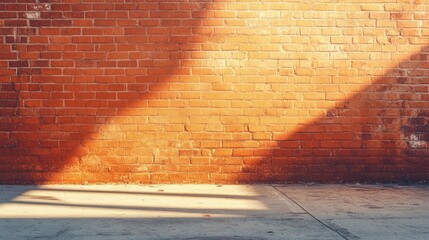 A serene and peaceful graffiti brick wall in vibrant orange color illuminated by sunlight creates an ideal photo style blank poster mock-up, offering ample copy space and texture with light shadows.