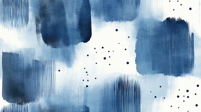 Soft blue watercolor brush strokes and dots in a seamless pattern for design applications
