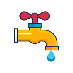 Vibrant Tap with Water Drop Illustration Perfect for Plumbing, Water Conservation, and Utility Service Branding