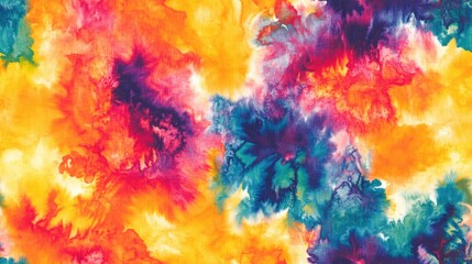 Fototapeta premium Seamless pattern featuring vibrant fabric tie dye abstract watercolor artwork and retro card designs ideal for textile and graphic applications