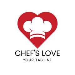 Culinary Heart Logo with Chef Hat in Red and White – Ideal for Food Business Branding, Restaurant Identity, and Cooking Passion Projects