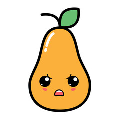 Kawaii pear with cute face vector illustration. Kawaii fruit with emotional face