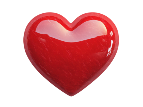 A glossy red heart symbolizing love and affection, perfect for romantic themes and concepts on white background, PNG transparent.