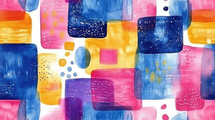 Watercolor seamless pattern featuring abstract geometric shapes in vibrant colors perfect for contemporary graphic design applications