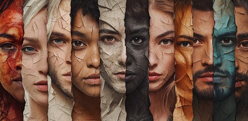 A visual representation of faces from different ages, races, and genders, illustrating the values of inclusivity, liberty, diversity, and tolerance.