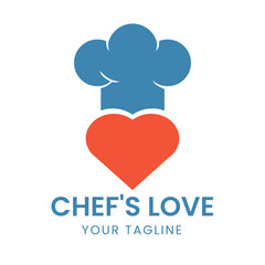 Playful Culinary Icon with Blue Chef Hat and Red Heart Ideal for Food Industry Branding, Restaurant Logos, and Cooking Passion Projects