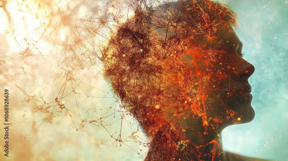 Aufkleber A silhouette of a person overlayed with abstract neural patterns and textures.