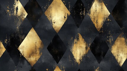 Black Ikat pattern with gold watercolor accents on a textured backdrop perfect for yoga and meditation designs