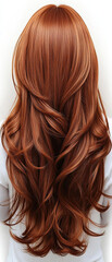 Fototapeta premium Long, layered, wavy hair in rich auburn color, showcasing elegance and style