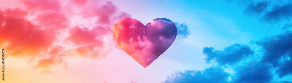 Poster sunset clouds forming a heart shape flat design front view magical theme animation splitcomplementar