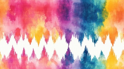 Colorful seamless boho pattern featuring rainbow watercolor flooring tie dye designs and geometric ikat elements for vibrant interior decor