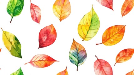 Fototapeta premium Seamless pattern featuring a variety of watercolor wedge leaves ideal for textile design and home decor