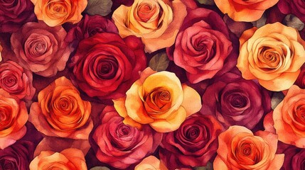 Naklejka premium Seamless textile pattern featuring watercolor roses and floral textures ideal for branding and print design