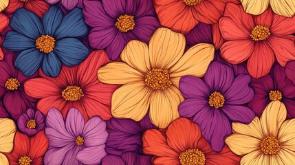 Obraz premium Hand drawn seamless floral pattern featuring colorful abstract flowers perfect for textile design and creative projects