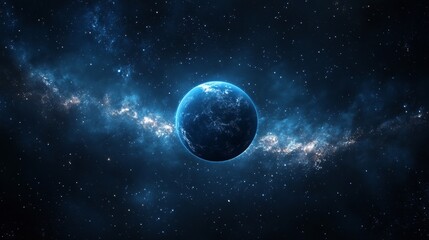 Obraz premium A blue planet in a nebula. Concept of space exploration, extraterrestrial life, and the universe.
