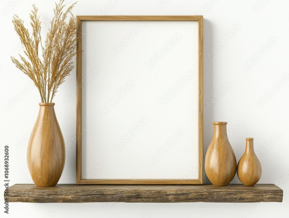 Aufkleber create a stunning botanical decor mockup with a minimalistic empty frame and elegant vases