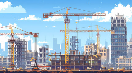 construction site with cranes in the morning Generated AI 