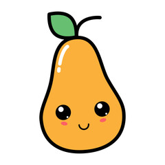 Kawaii pear with cute face vector illustration. Kawaii fruit with emotional face