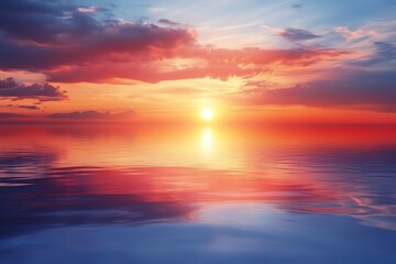 Obraz premium Ciel de coucher de soleil reflété sur l'eau calme..