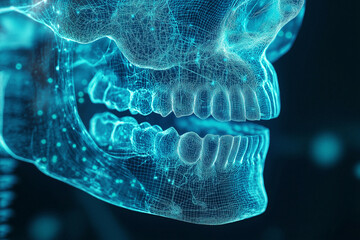 3D concept of electric strucher bone of teeth of human ,futuricstic style,hologram.