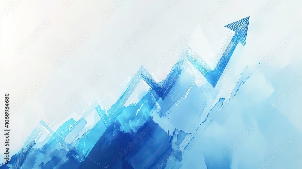 Poster an ascending financial chart drawn by a businessman. touchscreen. two colors in one file. white and 