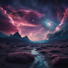 Explore a Surreal Cosmic Dreamscape: Swirling Galaxies, Vibrant Auroras & Nebulous Clouds in a Mystical Starry Universe