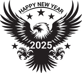 Happy New Year 2025 Eagle bird silhouette vector design.